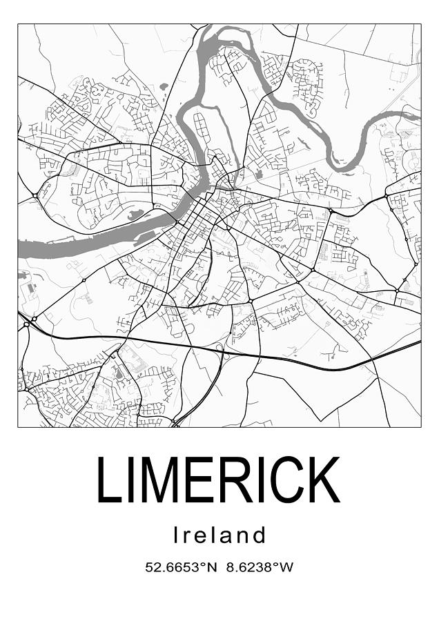 Limerick city map #001 Digital Art by Dandi Studio - Fine Art America