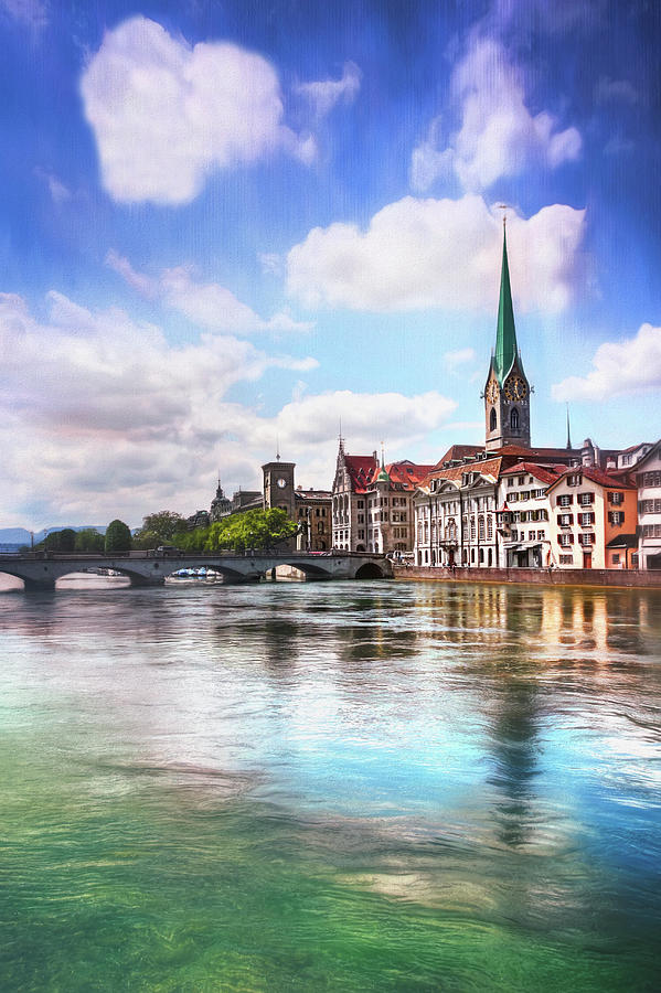 Romanesque Photograph - Limmat River Zurich Switzerland  by Carol Japp