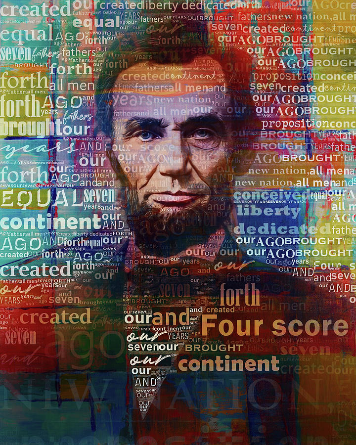 Lincoln Gettysburg Address Color Splash Typography Mixed Media by Dan Sproul