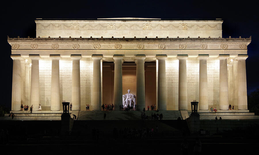 Abraham Lincoln Photograph - Lincoln Memorial Mural At Night, Washington D.c. by Douglas Taylor