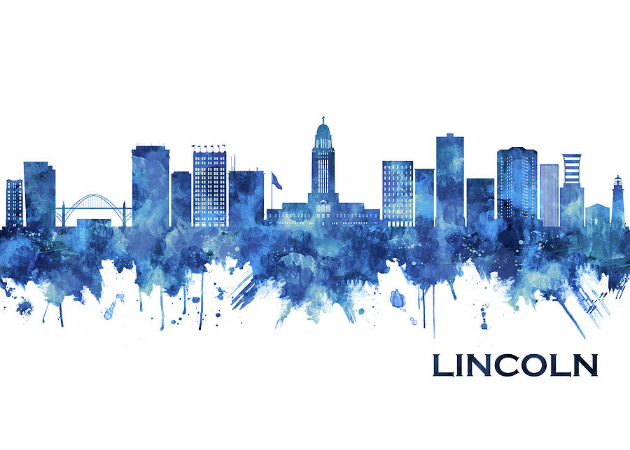 Lincoln Nebraska Skyline Blue Mixed Media by NextWay Art - Fine Art America