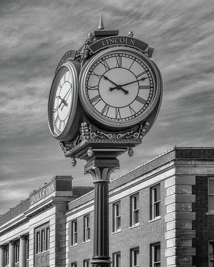 Lincolns Haymarket Street Clock - Lincoln Nebraska Photograph by Susan Rissi Tregoning