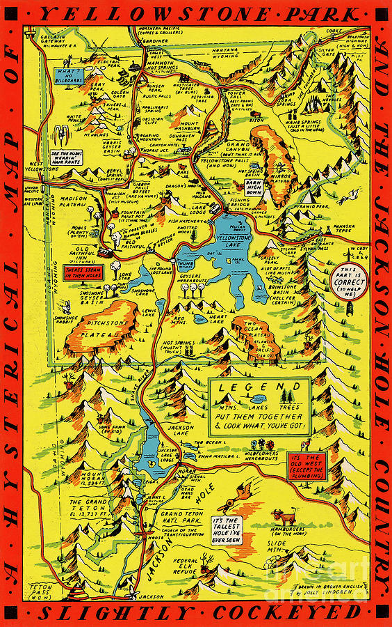 Lindgren - Turner Inc - A Hysterical Map of Yellowstone Park - c1950  Digital Art by Vintage Map