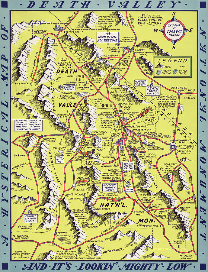 Lindgren's Humorous Map of Death Valley - 1948 - Pictorial, Vintage ...