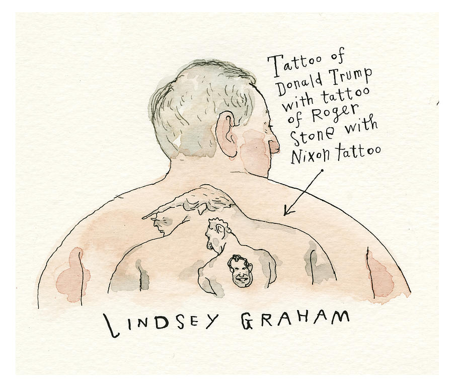 Lindsey Graham Tattoo Painting by Barry Blitt
