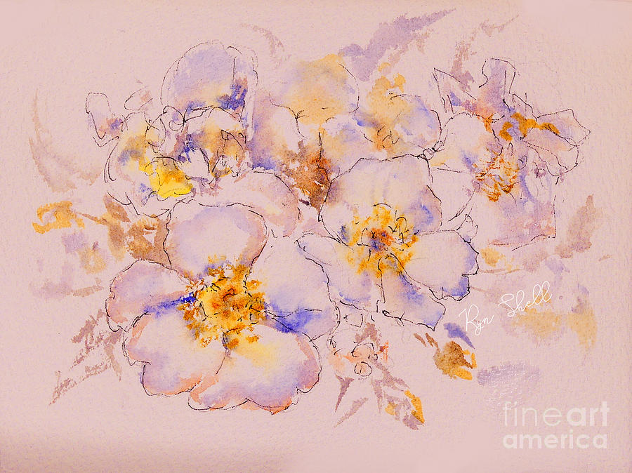 Line and Wash Rose Painting by Ryn Shell