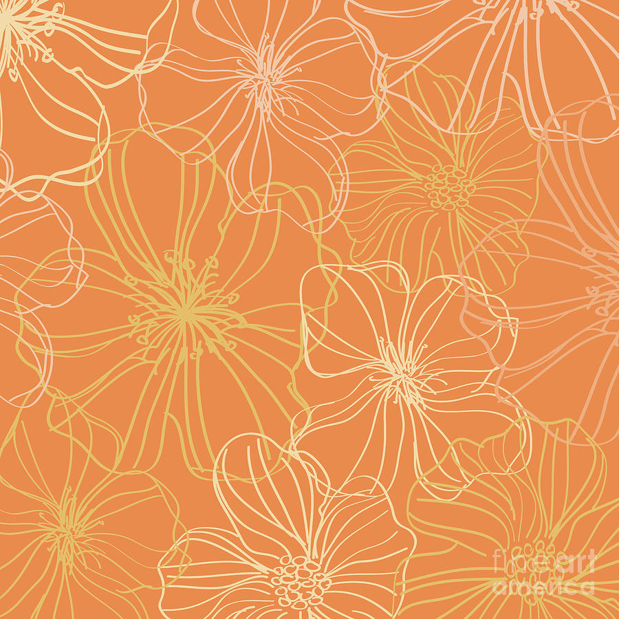 Line art, paintings with flower, digital art, peach and yellow Digital ...