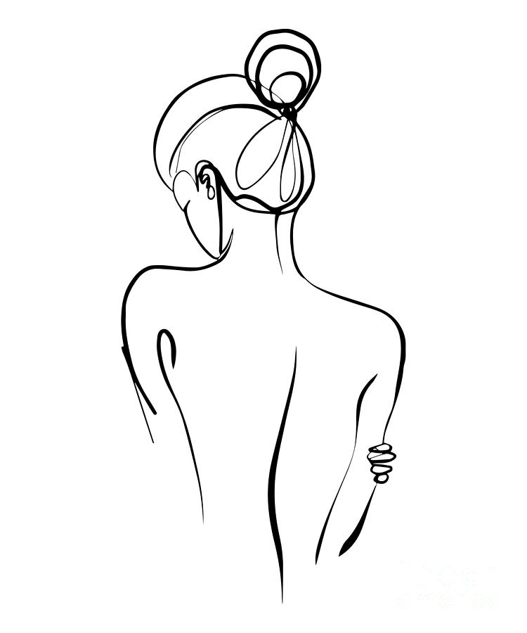 Line Art Womans Back, Minimal Line Art, Simple Digital Art by Amusing DesignCo