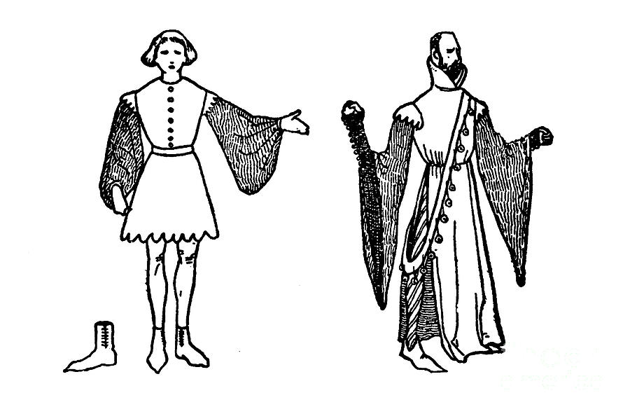 Line drawing of Men's costumes in the 15th Century l2 Drawing by ...