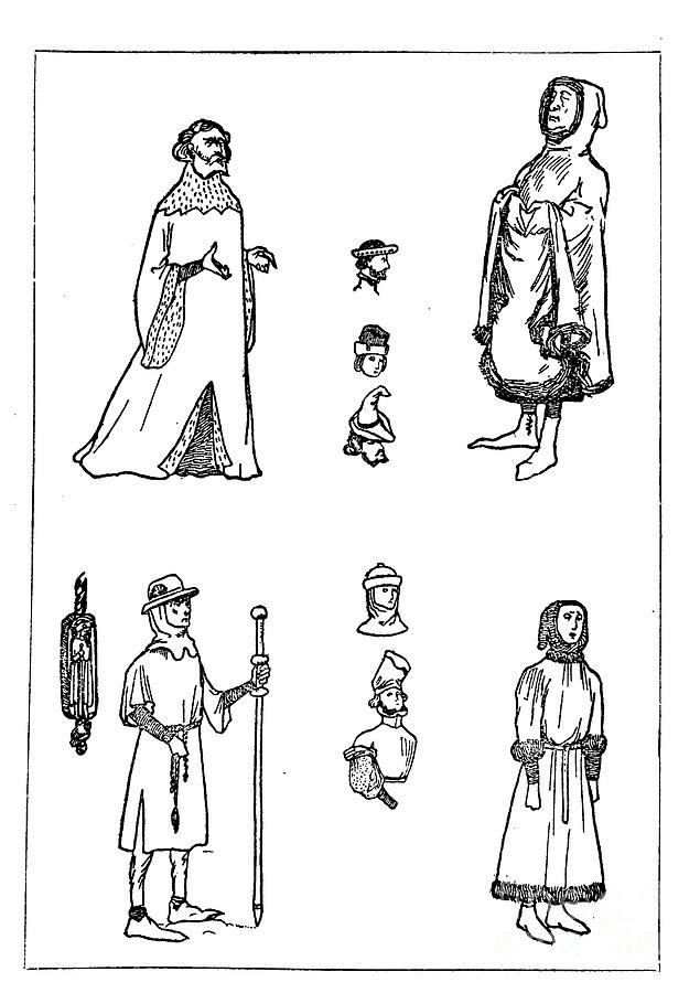 Line drawing of Men's costumes in the 15th Century l3 Drawing by ...