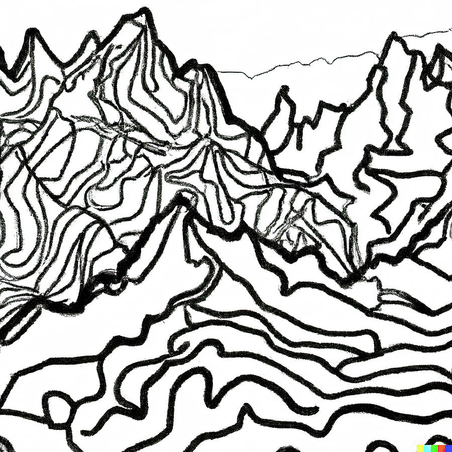 Line drawing of mountains like the Alps Photograph by Steve Estvanik
