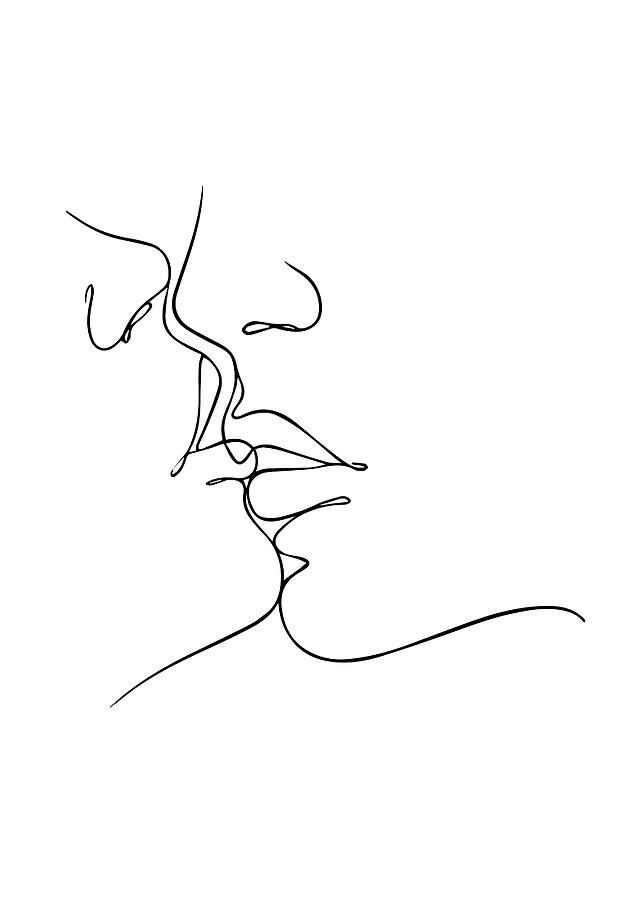 Line Face kiss kissing - Hand drawn boho Digital Art by Popart Galore ...