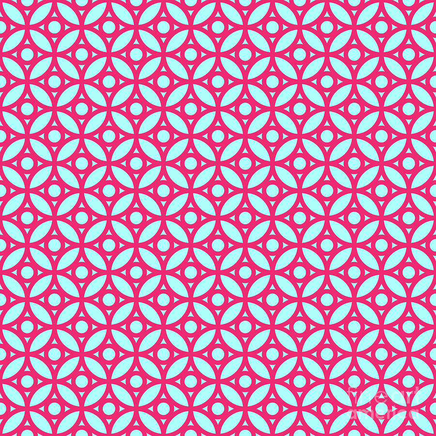 Line Four Leaf With Center Circle Pattern In Light Aqua And Raspberry Pink N.2317 Painting