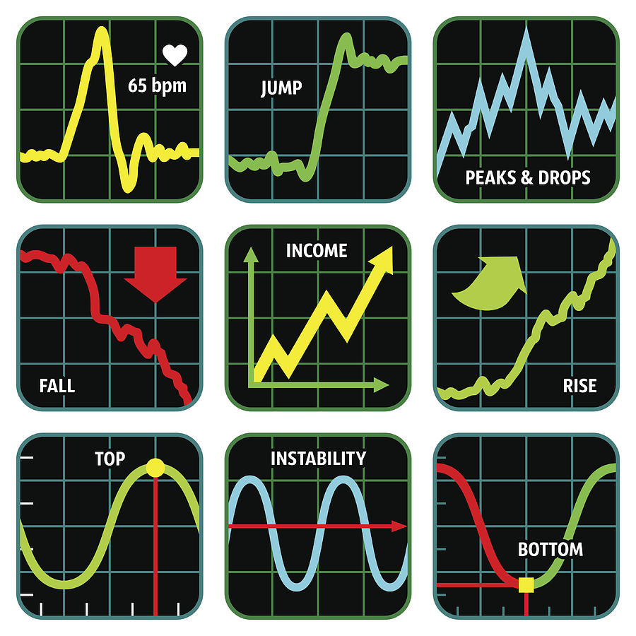 Line Graph Icon Set Drawing by Daz2d