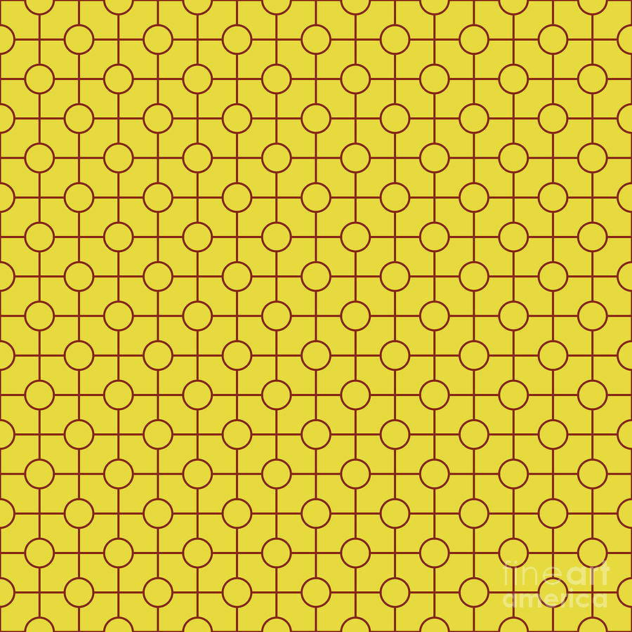 Line Grid With Circle Dots Pattern in Golden Yellow And Chestnut Brown n.2752 Painting by Holy Rock Design