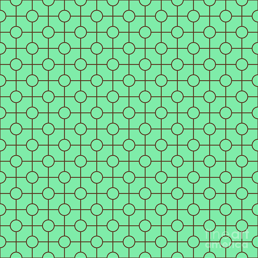 Line Grid With Circle Dots Pattern in Mint Green And Chocolate Brown n.2740 Painting by Holy Rock Design