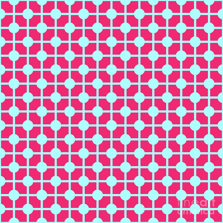 Line Grid With Filled Circle  Pattern In Light Aqua And Raspberry Pink N.2300 Painting