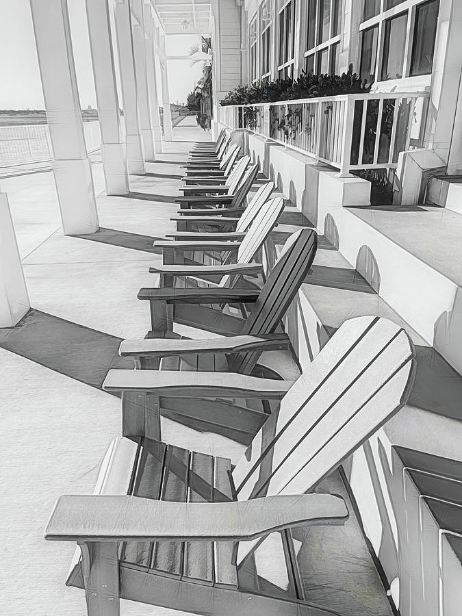 Line of Adirondack Chairs Drawing Photograph by Debra and Dave Vanderlaan