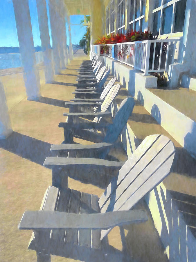Line of Adirondack Chairs Watercolors Painting Photograph by Debra and Dave Vanderlaan