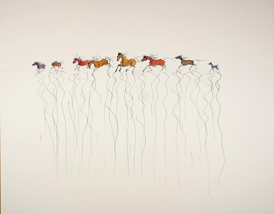 Horse Painting - Line Of Horses by Elizabeth Parashis