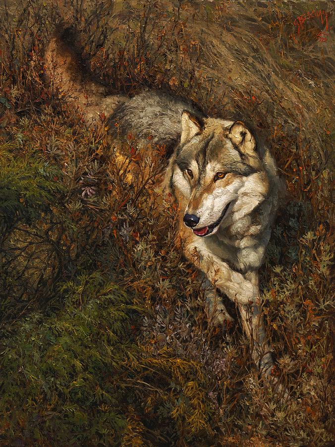 Wolf Painting - Line of Sight by Greg Beecham