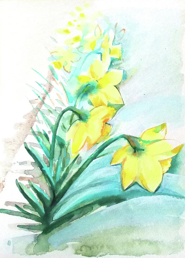 Line of Yellow Daffodils  Painting by Katya Atanasova