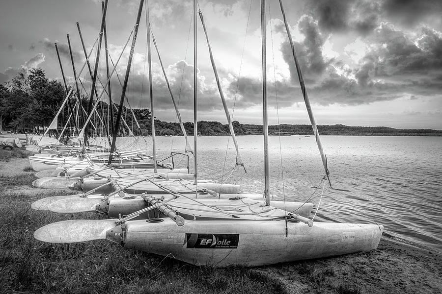 Line Up of Catamarans in Black and White Photograph by Debra and Dave Vanderlaan
