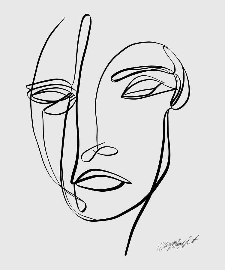 One-Line Graphic Design, A Minimalist Portrait of a Female Face  Painting by Lena Owens - OLena Art Vibrant Palette Knife and Graphic Design
