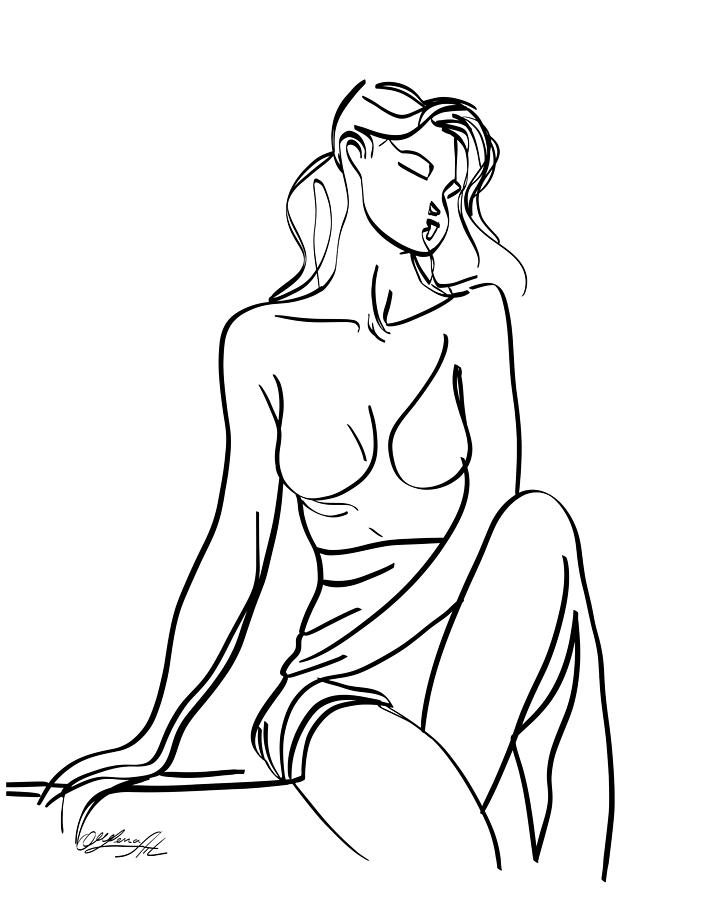 One line Drawing of a Female Figure, Minimalist Art, Graphic Design Painting by OLena Art