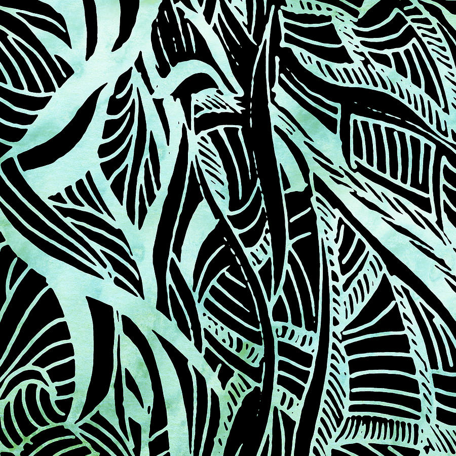 Lines Leaves Magic Soft Emerald Green Organic Doodles Art Deco Style