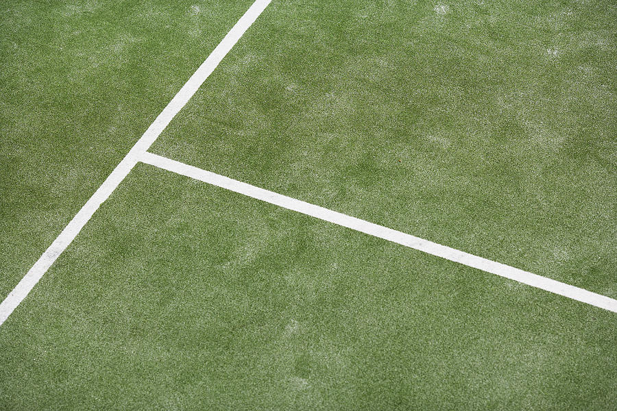 Lines on tennis court, elevated view Photograph by Marc Debnam