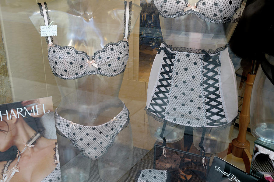 Lingerie for sale in a Nevers shop, Nevers, Nievre, Burgundy, France Photograph by Kevin Oke