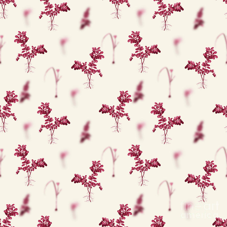 Lingonberry Botanical Seamless Pattern In Viva Magenta N.0941 Mixed Media