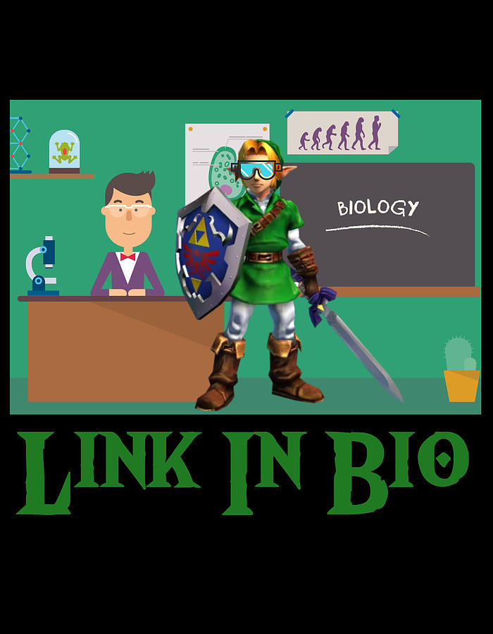 Zelda Digital Art - Link In Bio Legend of Zelda Funny Wordplay Design - Video Game Player by TheCoolSwag