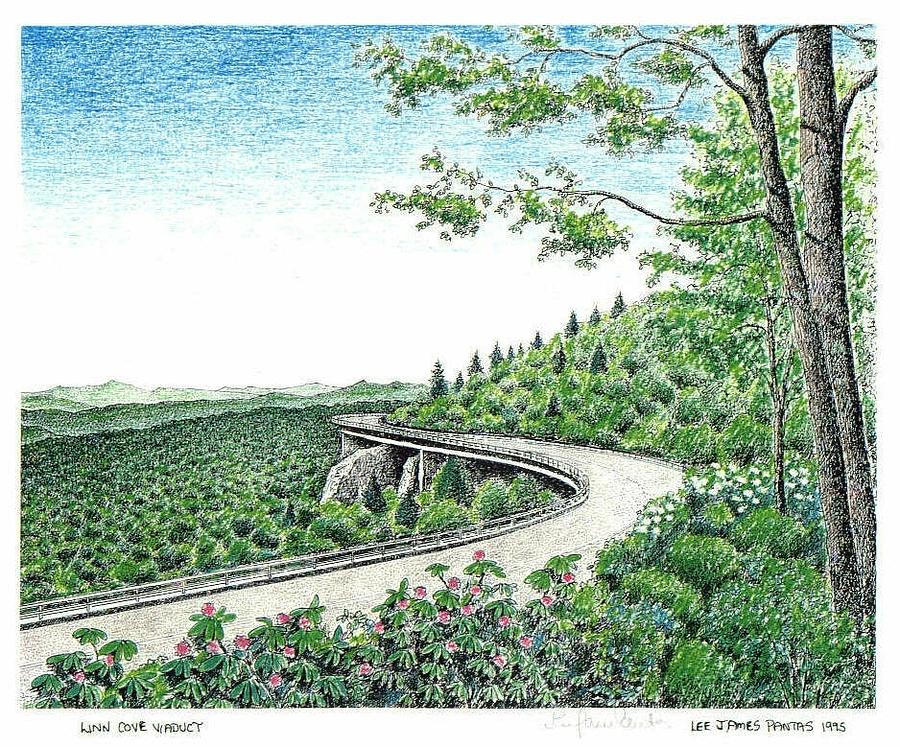 Blue Ridge Parkway Drawing - Linn Cove Viaduct on Blue Ridge Parkway by Lee Pantas Blue Ridge Parkway Drawing - Linn Cove Viaduct on Blue Ridge Parkway by Lee Pantas