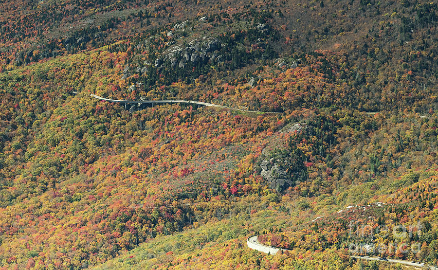 Linn Cove Viaduct Section of the Blue Ridge Parkway Aerial View  Photograph by David Oppenheimer