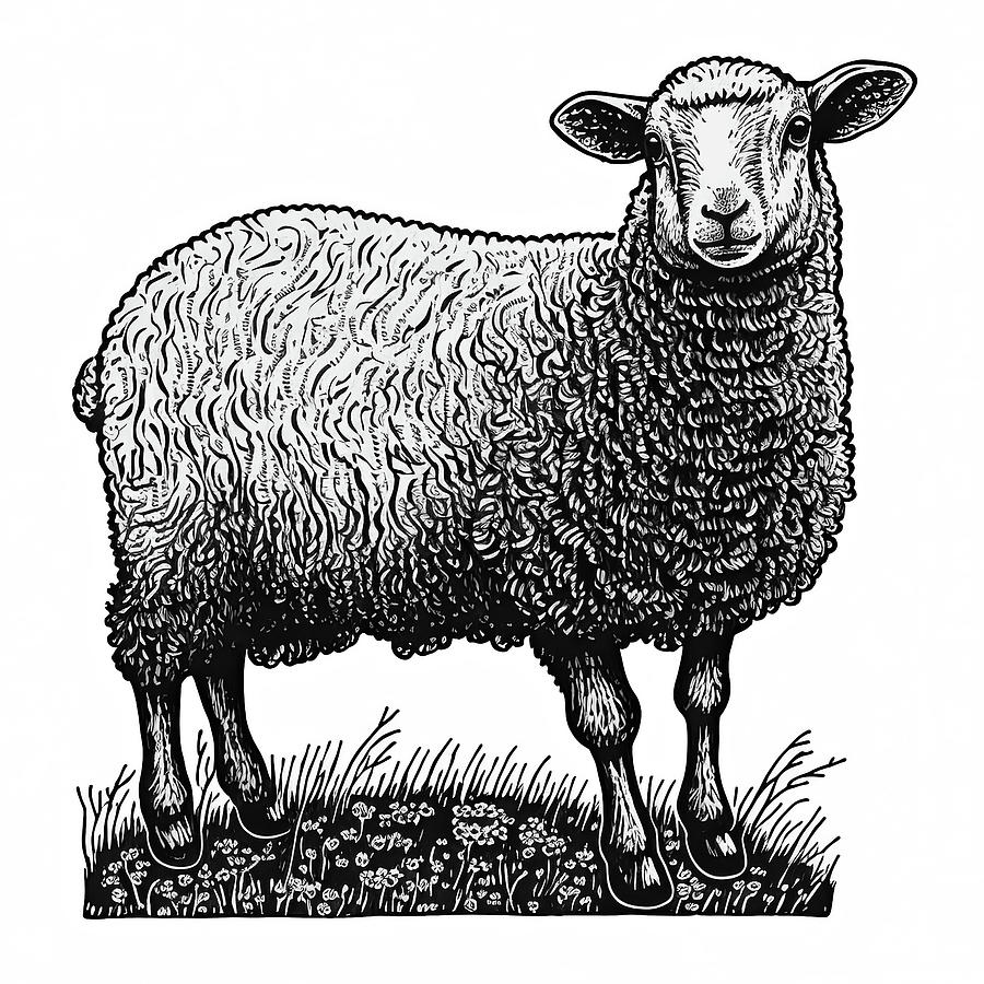 Linocut sheep black white Digital Art by Flat Land - Fine Art America