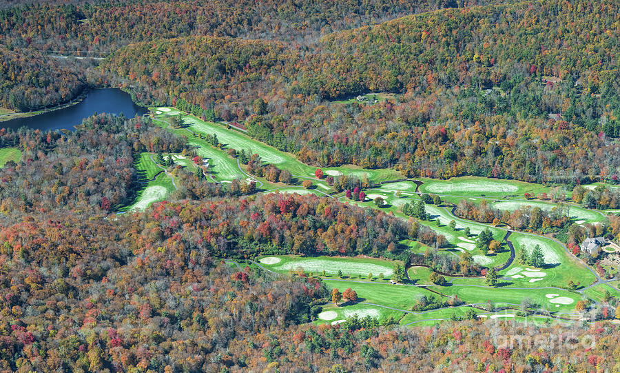 Linville Golf Club Golf Course and Lake Kawahna Aerial View Photograph by David Oppenheimer