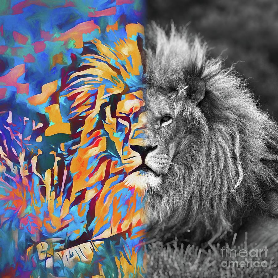 Lion Abstract Art - Colour Monochrome Photograph by Philip Preston