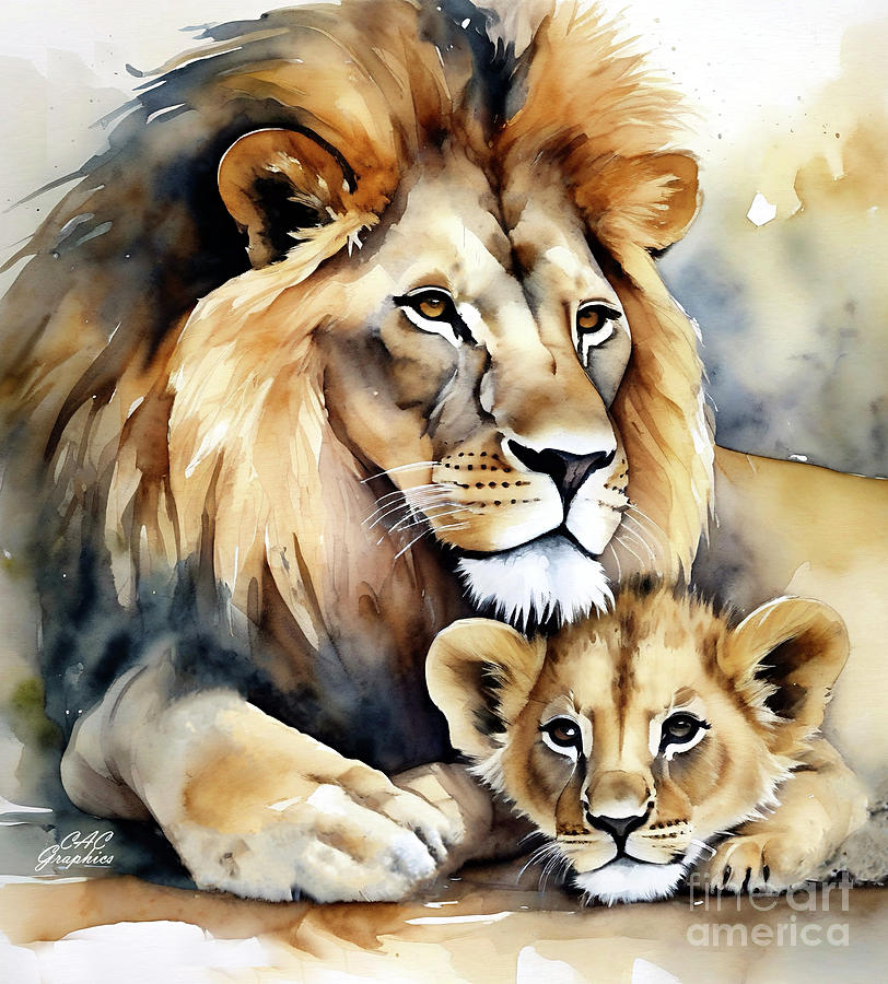 Lion And Cub 2 Painting by CAC Graphics - Fine Art America