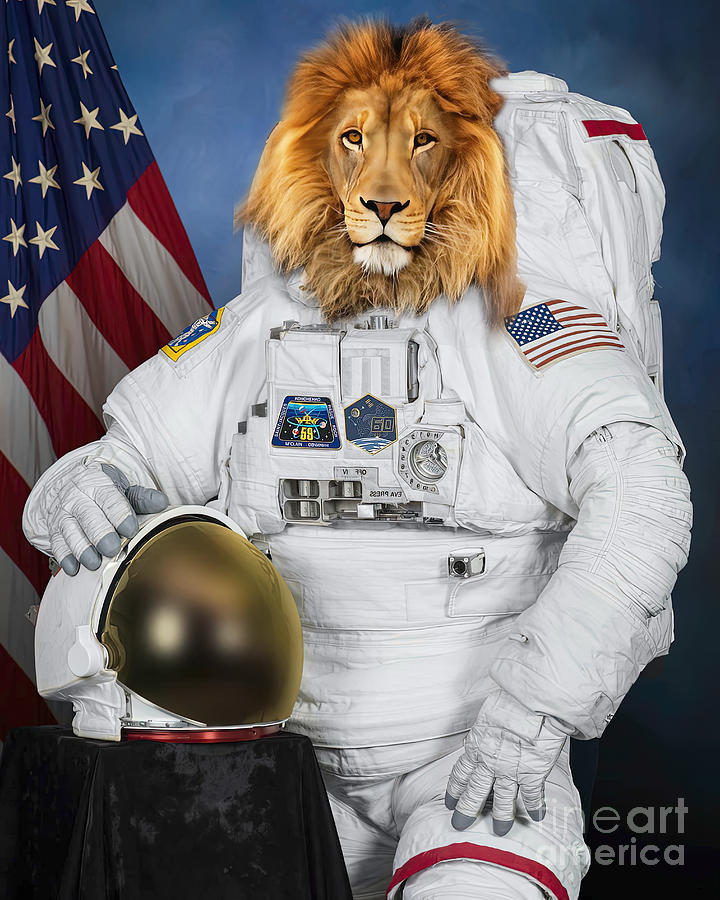 Space Lion Astronaut Digital Art by Carlos Diaz