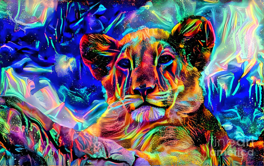 Lion Baby Blacklight Style Digital Art by Trindira A