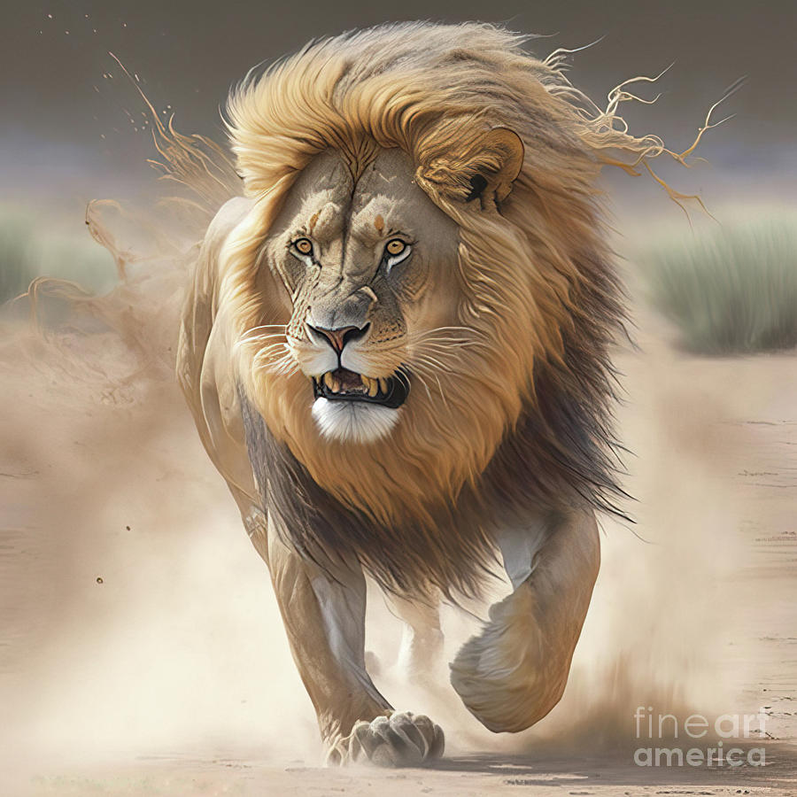 Lion Charging Digital Art by Brian Tarr