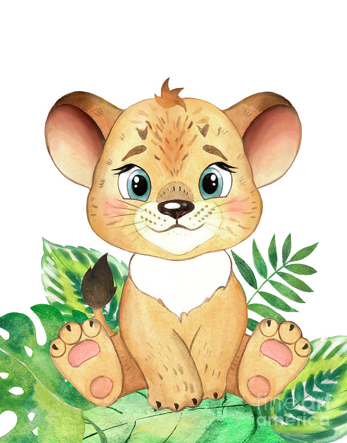 Lion Cub, Baby Animal, Jungle Safari Animals Digital Art by Amusing  DesignCo - Pixels