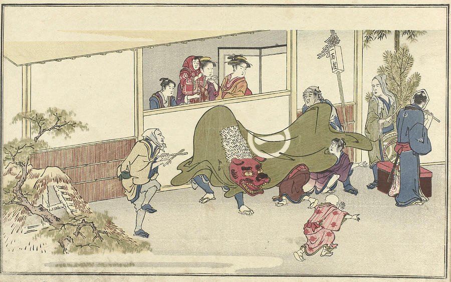 Lion dance Drawing by Kitagawa Utamaro