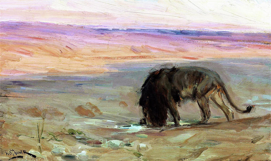Henry Ossawa Tanner Painting - Lion drinking - Digital Remastered Edition by Henry Ossawa Tanner