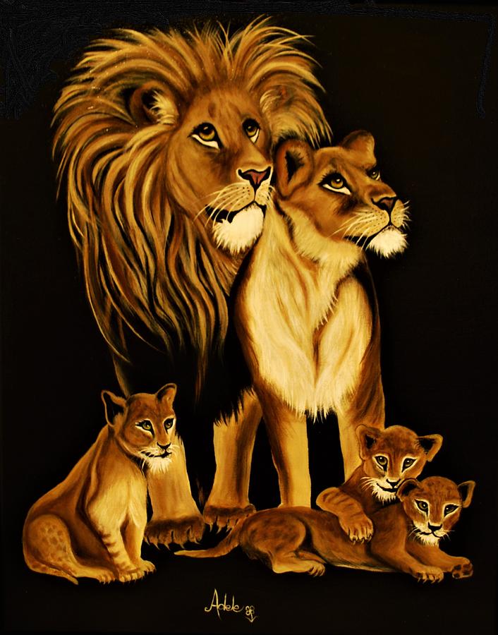 Lion Family Painting by Adele Moscaritolo