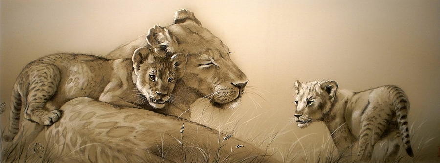 Lion Family Painting by Alina Oseeva