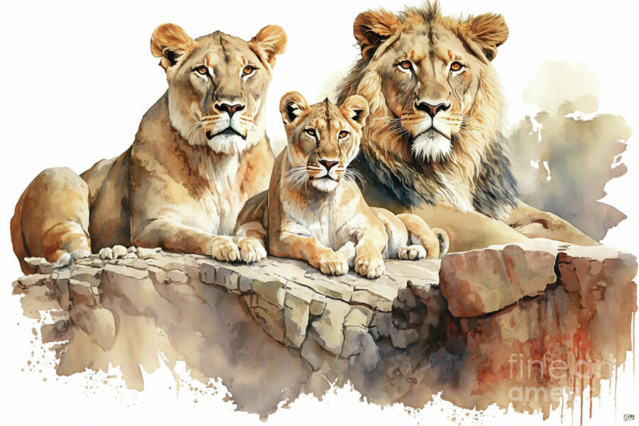 Wildlife Digital Art - Lion Family Painting by Lauras Creations