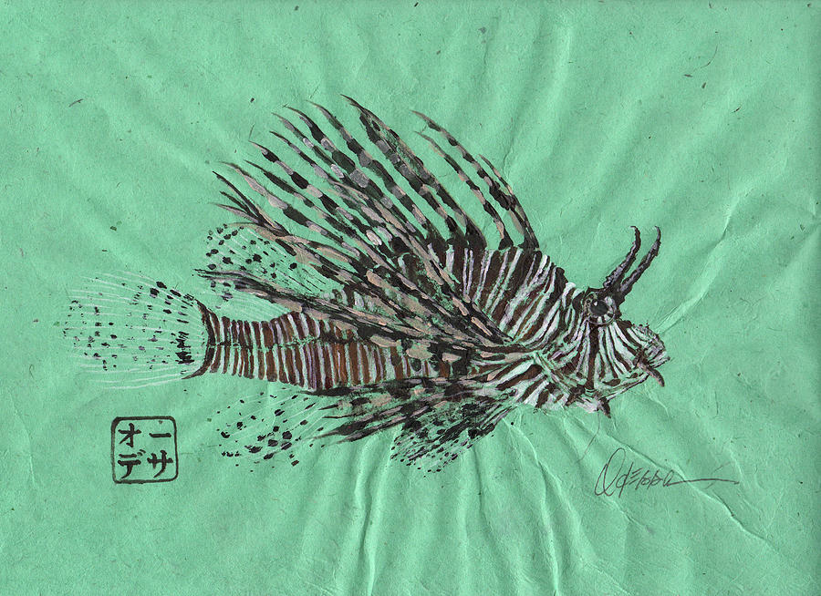 Lion Fish Painting - Lion Fish Gyotaku by Odessa Kelley